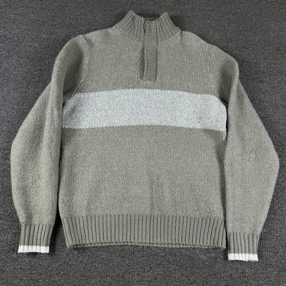 Bob Timberlake Sweater Mens S Wool blend Green Mock Neck Button EUC